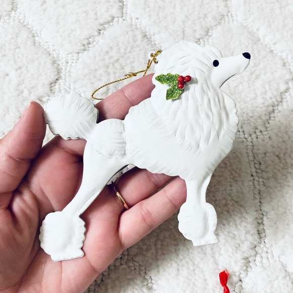 Adorable set of 2 white Poodle Doggy Christmas Ornaments - Picture 6 of 8